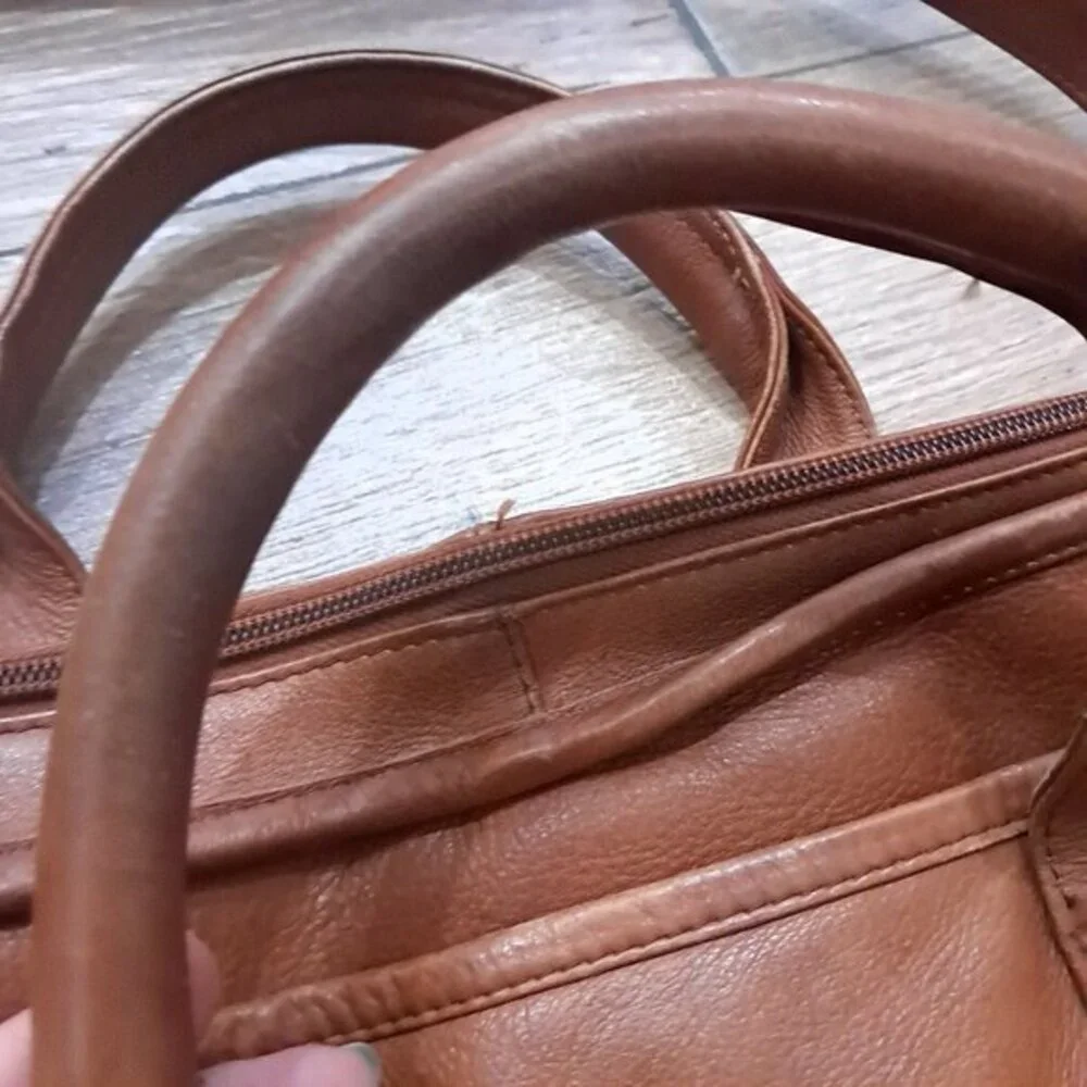 EKA Leather Briefcase Crossbody Laptop Document‎ Case camel brown tan Vintage